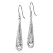 Sterling Silver Rhod-plated Polished Textured Long Teardrop Earrings