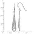 Sterling Silver Rhod-plated Polished Textured Long Teardrop Earrings