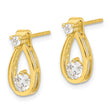 Sterling Silver Gold-tone Polished CZ Teardrop Post Earrings