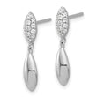 Sterling Silver Rhod-plated Polished CZ Teardrop Post Dangle Earrings