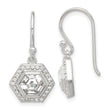 Sterling Silver E-coated Polished CZ Hexagon Dangle Earrings