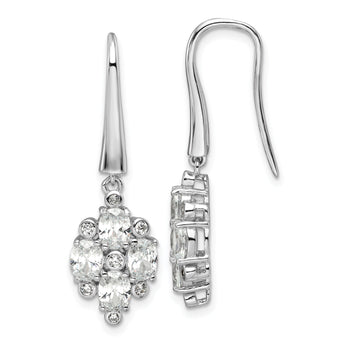 Sterling Silver Rhod-plated Polished Fancy CZ Cluster Dangle Earrings