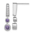 Sterling Silver RH-plated Purple & Clear CZ Post Dangle Earrings
