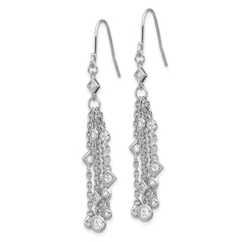 Sterling Silver Rhod-plated Polished Multi Chain & CZ Dangle Earrings