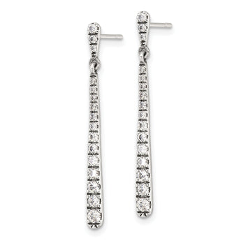 Sterling Silver Polished & Antiqued Graduated CZ Post Dangle Earrings