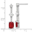 Sterling Silver Rhod-plated Fancy Red & White CZ Post Dangle Earrings