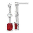 Sterling Silver Rhod-plated Fancy Red & White CZ Post Dangle Earrings