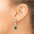 Sterling Silver RH-plated Fancy Green & White CZ Post Dangle Earrings