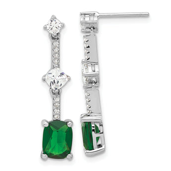 Sterling Silver RH-plated Fancy Green & White CZ Post Dangle Earrings