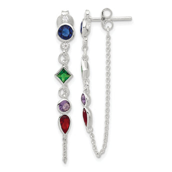 Sterling Silver E-coated Multicolor CZ Front/Back Post Dangle Earrings