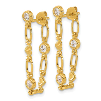 Sterling Silver Gold-tone Bezel CZ with Heart Post Dangle Earrings