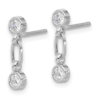 Sterling Silver Rhodium-plated Bezel CZ Post Dangle Earrings