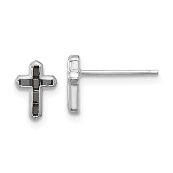 Sterling Silver Rhodium-plated Polished Black Spinel Cross Post Earrings