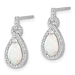 Sterling Silver RH-plated Cr. Opal & CZ Teardrop Post Dangle Earrings