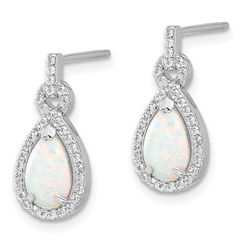 Sterling Silver RH-plated Cr. Opal & CZ Teardrop Post Dangle Earrings