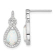Sterling Silver RH-plated Cr. Opal & CZ Teardrop Post Dangle Earrings