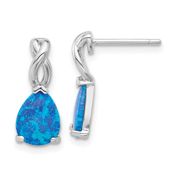 Sterling Silver RH-plated Polished Blue Cr. Opal Teardrop Post Earrings