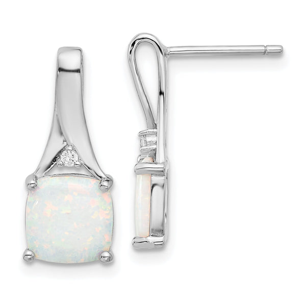 Sterling Silver Rhodium-plated Polished CZ & Created Opal Post Earrings