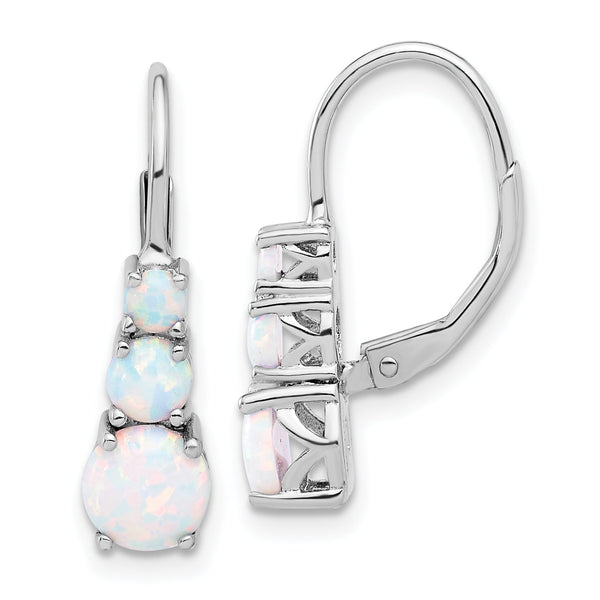 Sterling Silver Rhodium-plated Polished Created Opal Leverback Earrings
