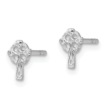 Sterling Silver Rhod-plated Polished & Textured Celtic Cross Post Earrings
