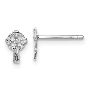 Sterling Silver Rhod-plated Polished & Textured Celtic Cross Post Earrings