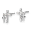 Sterling Silver Rhodium-plated Polished CZ Double Cross Post Earrings