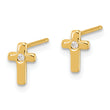 Sterling Silver Gold-tone Polished CZ Cross Post Earrings