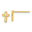Sterling Silver Gold-tone Polished CZ Cross Post Earrings