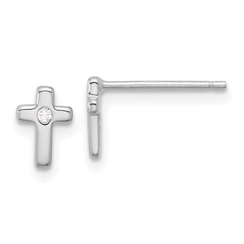 Sterling Silver Rhodium-plated Polished CZ Cross Post Earrings
