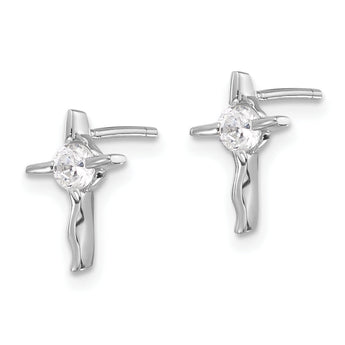 Sterling Silver Rhodium-plated Polished CZ Wavy Cross Post Earrings