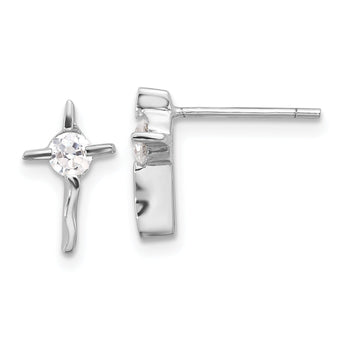 Sterling Silver Rhodium-plated Polished CZ Wavy Cross Post Earrings