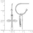 Sterling Silver Polished CZ Cross Dangle Post C-Hoop Earrings