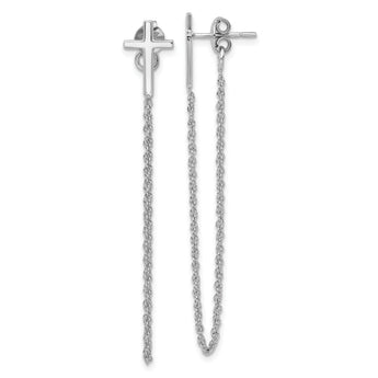 Sterling Silver Polished Cross with Chain Front & Back Post Earrings