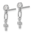 Sterling Silver RH-plated Polished & Textured CZ Cross Post Dangle Earrings
