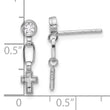 Sterling Silver RH-plated Polished & Textured CZ Cross Post Dangle Earrings