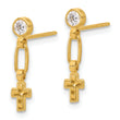 Sterling Silver Gold-tone Polished & Textured CZ Cross Post Dangle Earrings