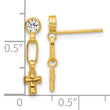 Sterling Silver Gold-tone Polished & Textured CZ Cross Post Dangle Earrings