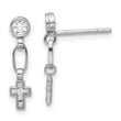 Sterling Silver RH-plated Polished & Textured CZ Cross Post Dangle Earrings
