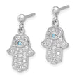 Sterling Silver RH-pltd Blue/White CZ Evil Eye Hamsa Post Dangle Earrings