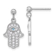Sterling Silver RH-pltd Blue/White CZ Evil Eye Hamsa Post Dangle Earrings