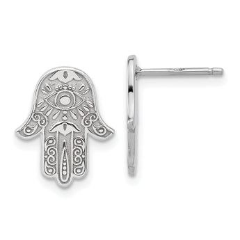 Sterling Silver Polished Designed Hamsa Post Earrings
