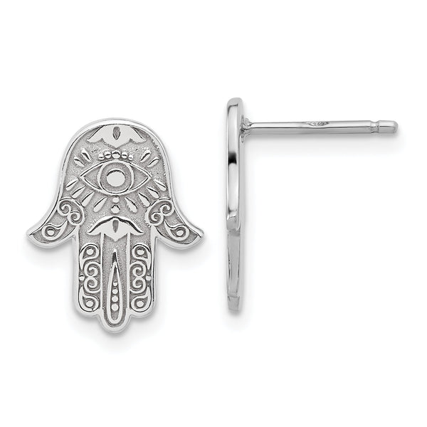 Sterling Silver Polished Designed Hamsa Post Earrings