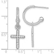 Sterling Silver Polished CZ Dangle Cross Post C-Hoop Earrings