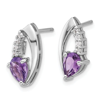Sterling Silver Rhodium-plated Amethyst and CZ Post Earrings