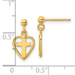 Sterling Silver Gold-tone Polished Cross In Heart Post Dangle Earrings