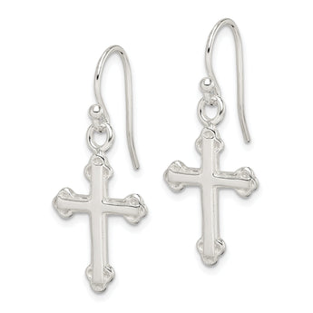 Sterling Silver Polished Budded Cross Dangle Earrings