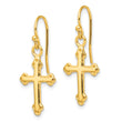 Sterling Silver Gold-tone Polished Budded Cross Dangle Earrings