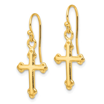 Sterling Silver Gold-tone Polished Budded Cross Dangle Earrings