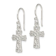 Sterling Silver Polished & Textured Cross Dangle Earrings