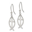 Sterling Silver Polished & D/C Cross & Ichthus Dangle Earrings